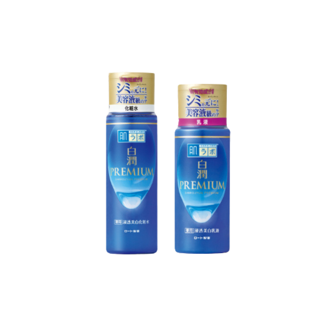 ROHTO Hadalabo Shirojun Premium Lotion 170ml and Premium Milk 140ml set B2Nippon
